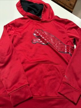 Puma Red Hoodie with Glossy Puma Cat Graphic and Black Lined Hood